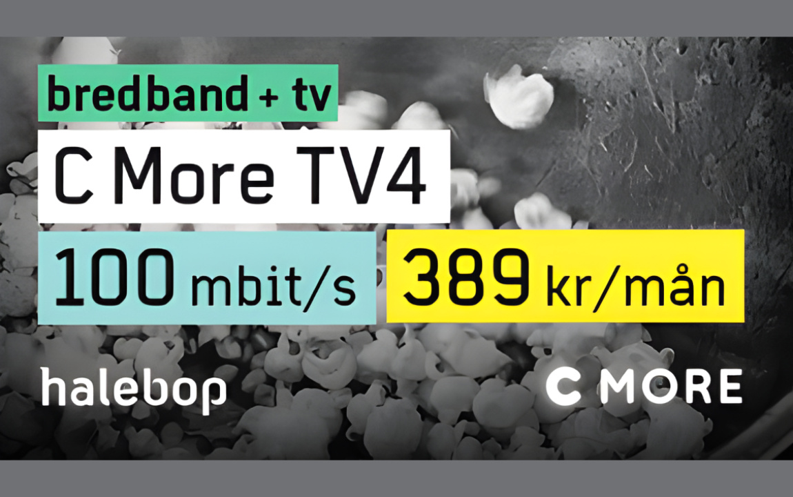 Halebop broadband campaign screen on tablet — speed tiers and pricing