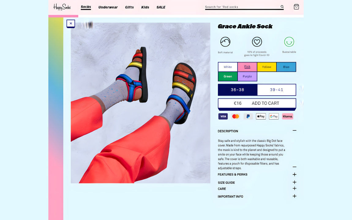 Happy Socks website screen on mobile