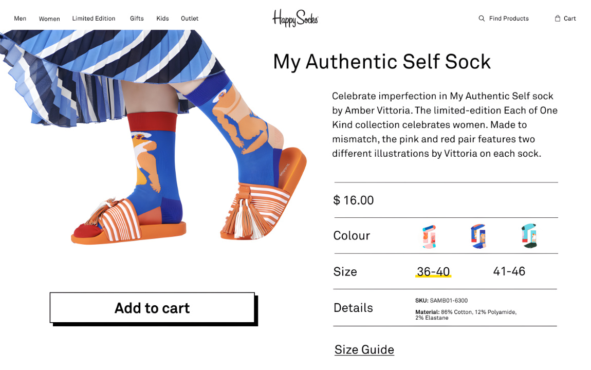 Happy Socks website screen on desktop