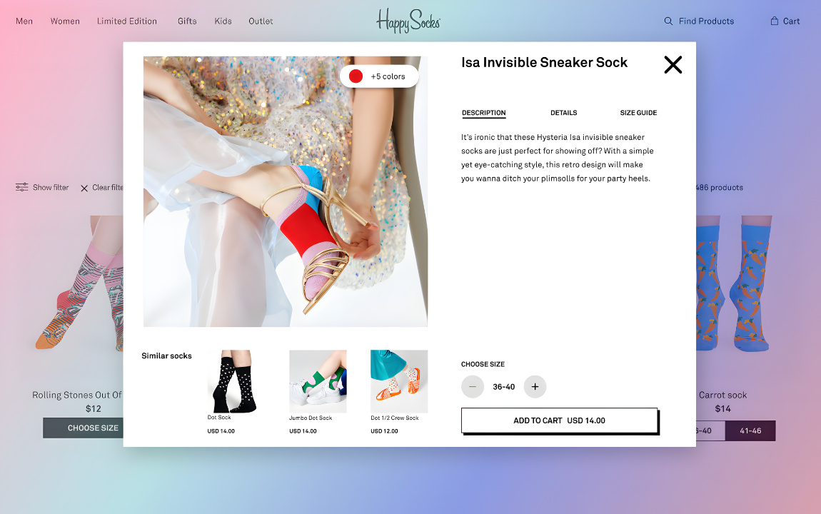 Happy Socks website screen — product detail