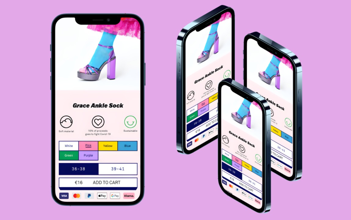 Happy Socks face-cover product page shown on a phone mockup