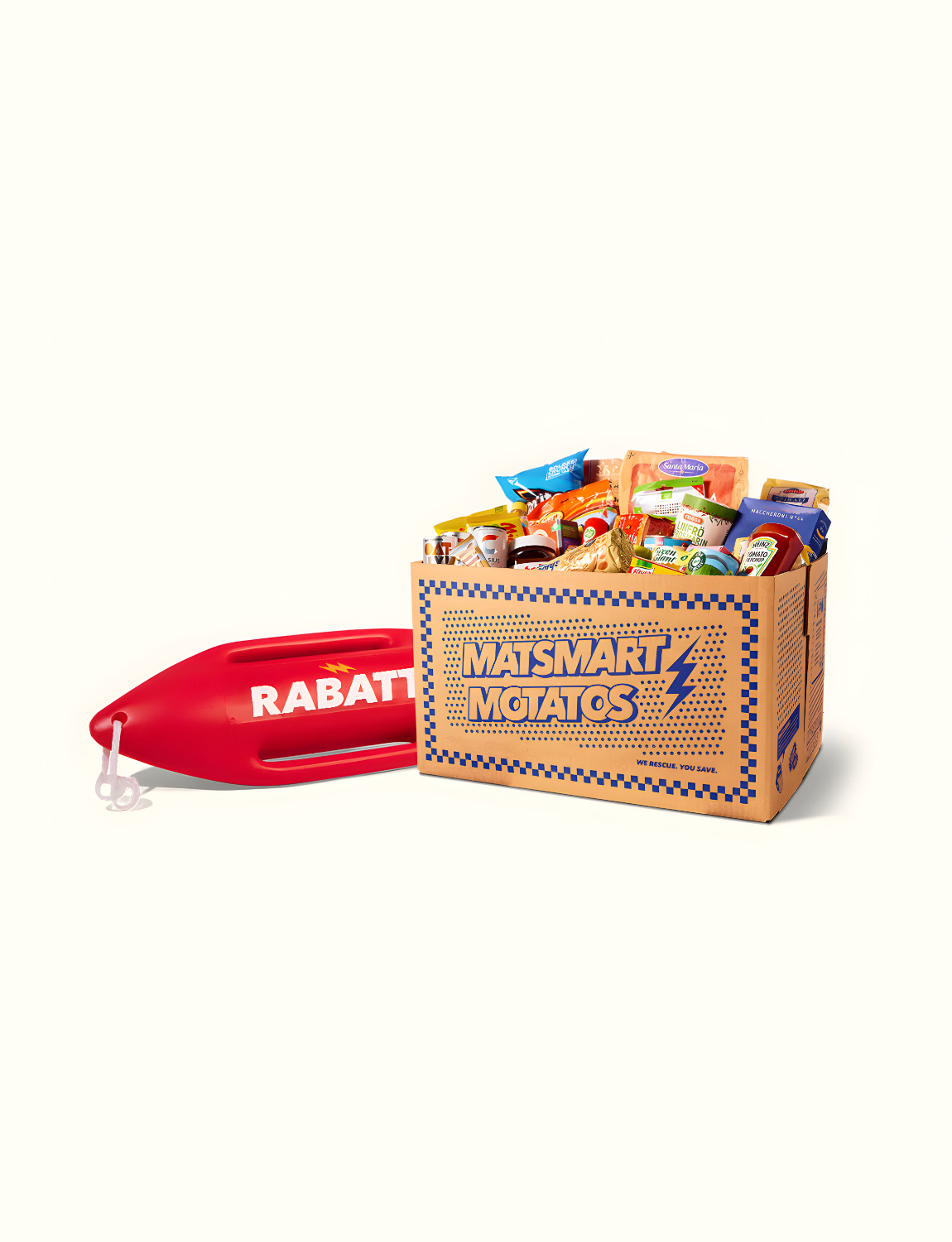 Matsmart-Motatos surplus grocery box, packed with rescued products
