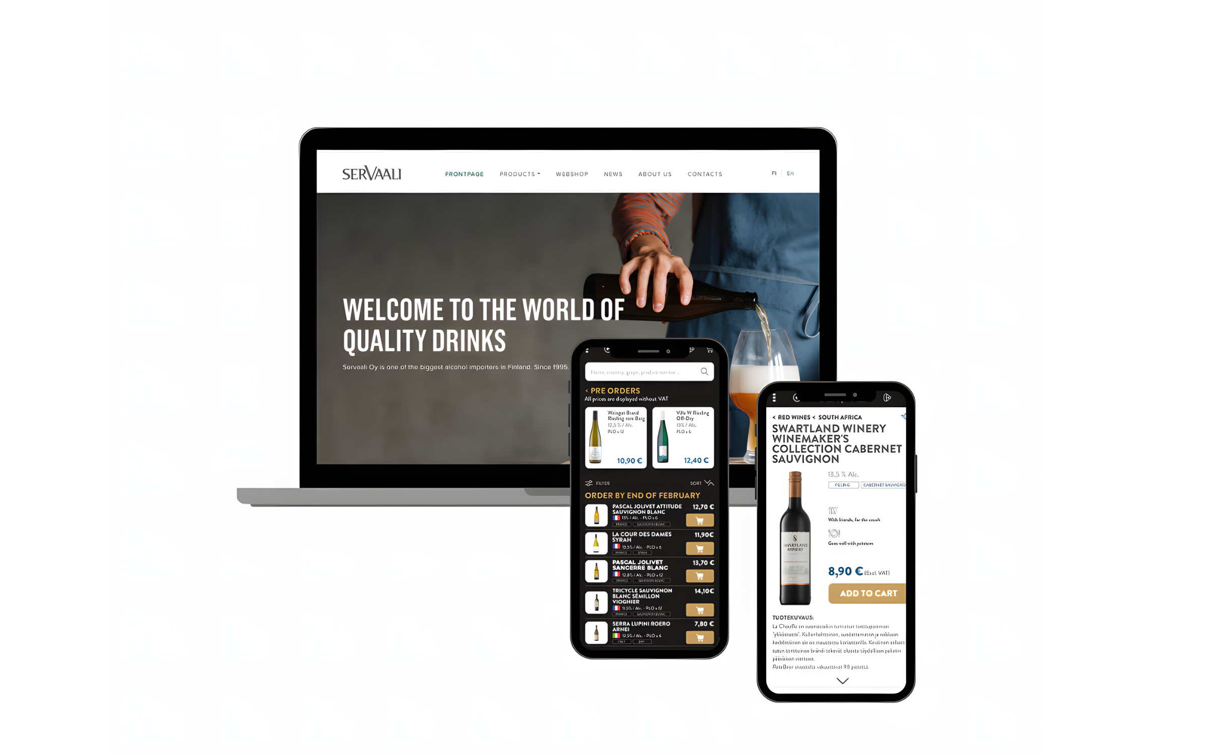 Servaali ordering system — interface screens across devices