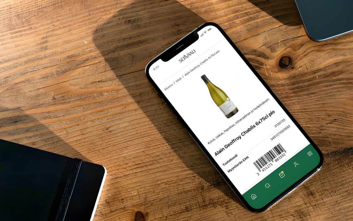 Servaali ordering interface — product list and cart