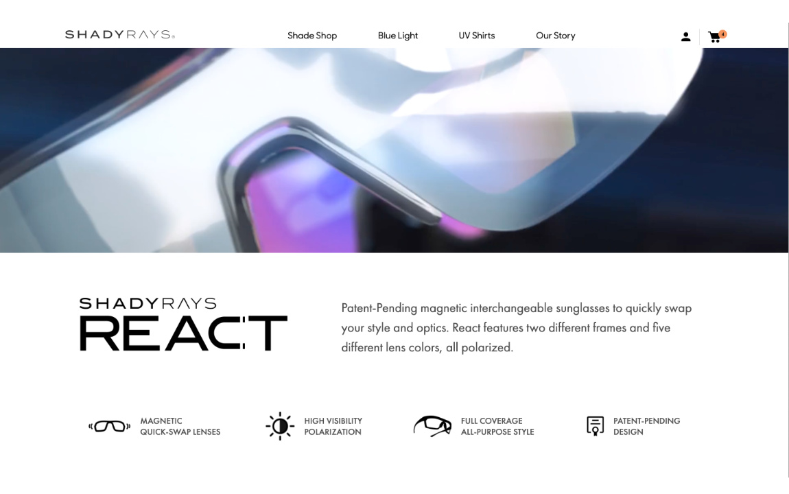 Shady Rays website screen — product detail page