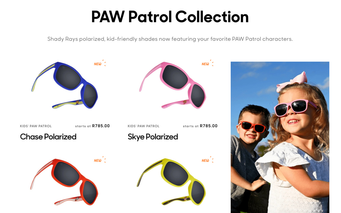 Shady Rays website screen — cart and checkout