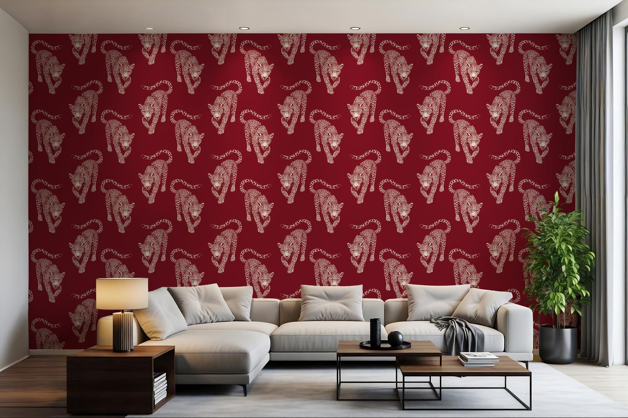 Jungle March — Burgundy & Linen